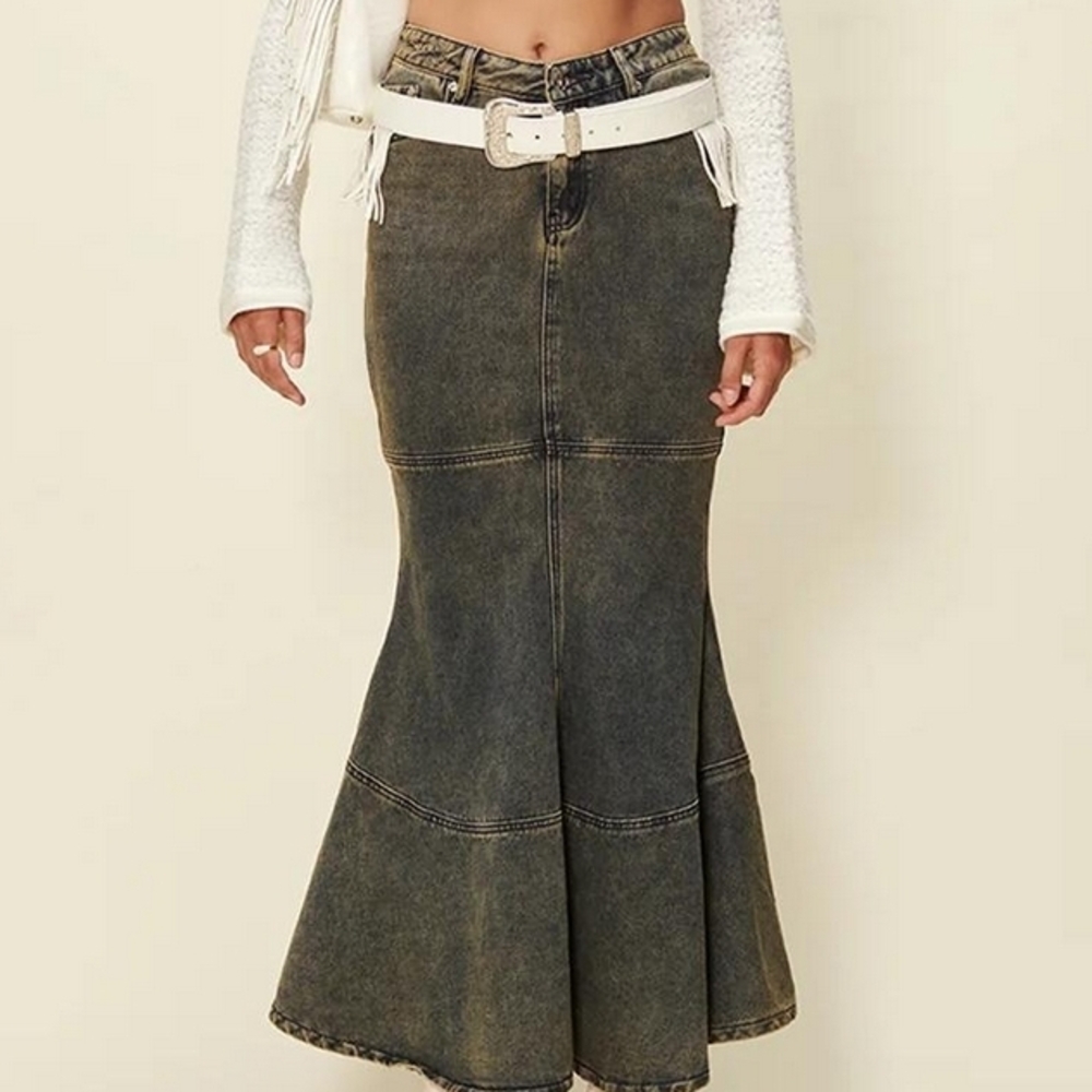 House of Sunny Tulip Denim Maxi Skirt